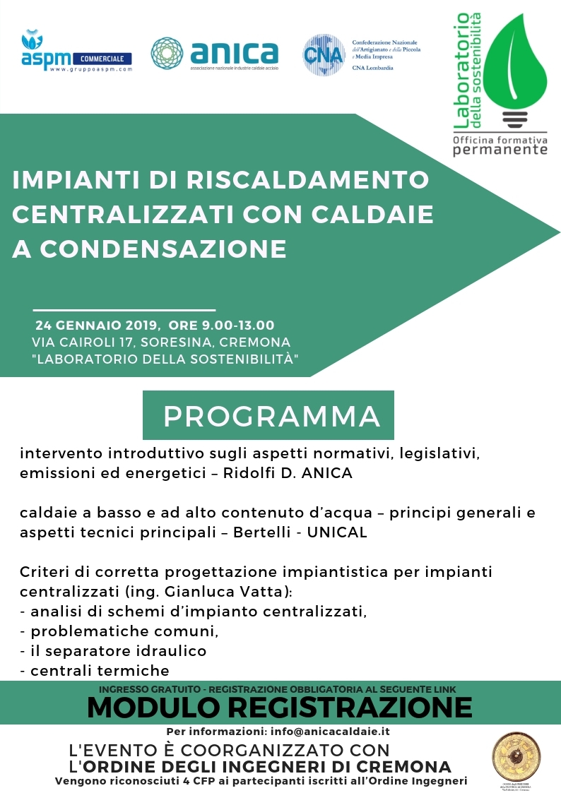 SEMINARIO - IMPIANTI DI RISCALDAMENTO CENTRALIZZATI CON CALDAIE A CONDENSAZIONE 24.1.2019